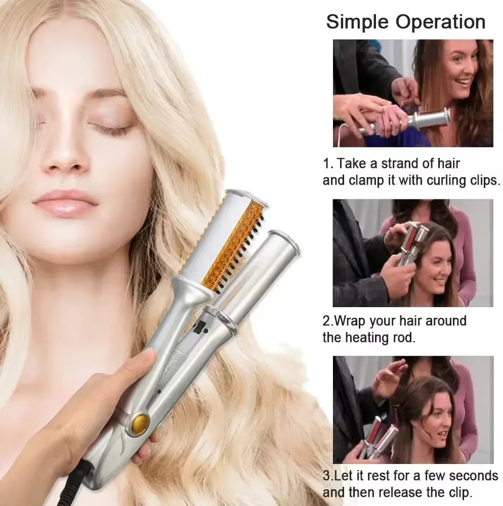 Professional Hairs Curler Straighter 2 in 1 Rotating Hair Brush Curler Styler Hair Styling Tools Curling Iron Straighting Brush