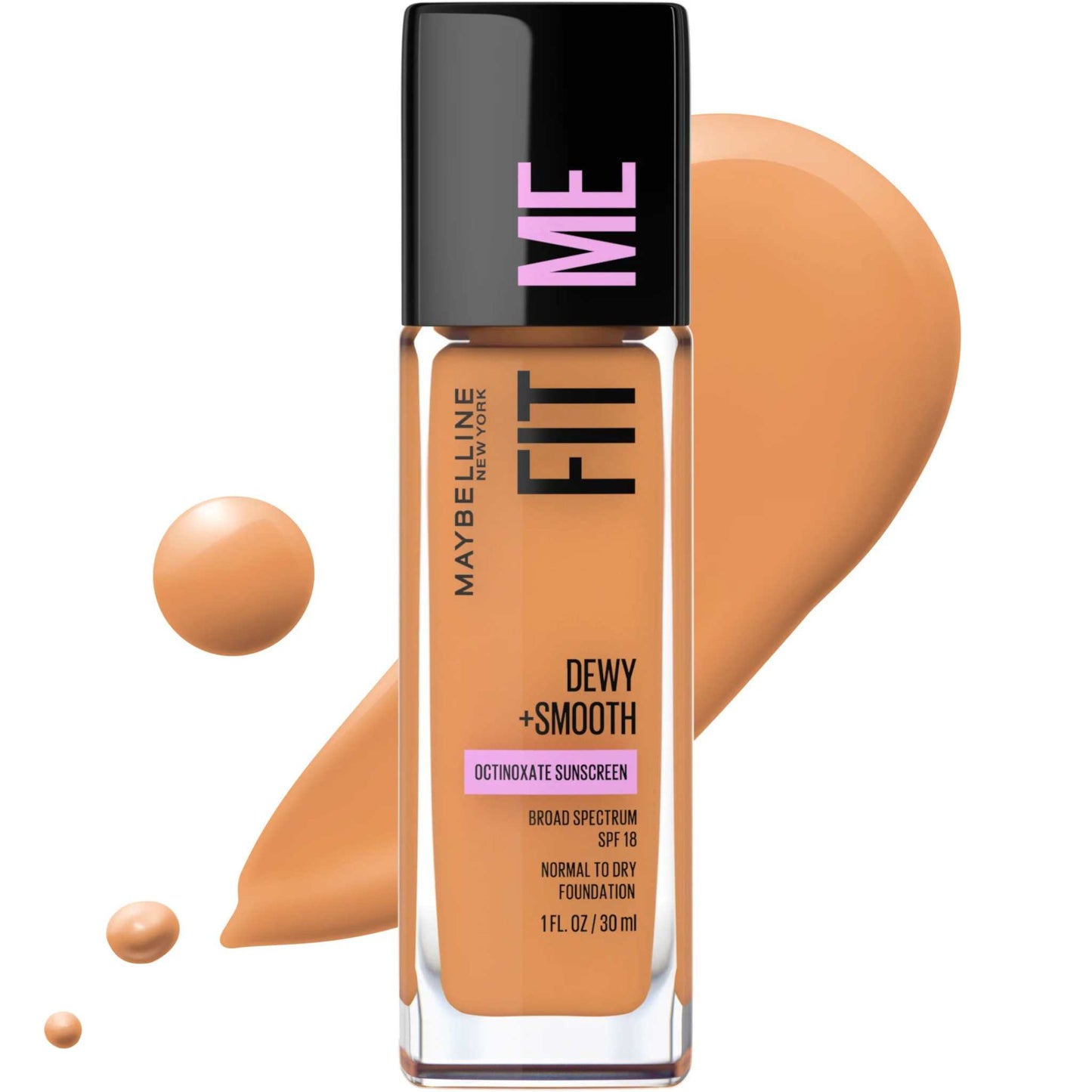 (2 Pack)  Fit Me Dewy and Smooth Liquid Foundation Makeup, SPF 18, Toffee, 1 Fl Oz