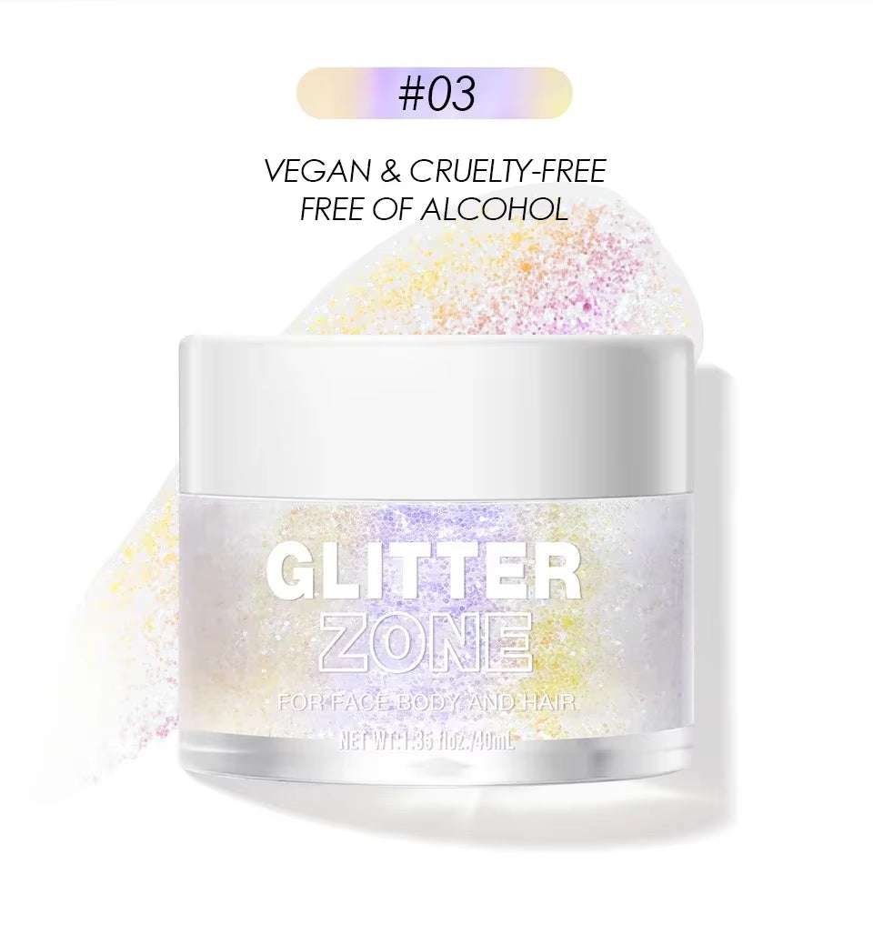 GlitterZone™ – Laser Glitter Gel for Face, Eyes, Hair, Nails & Body