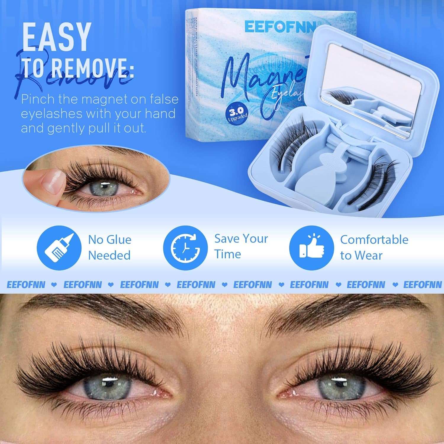 Magnetic Eyelashes with Applicator Magnetic Lashes Fluffy Magnetic Eyelashes without Eyeliner Natural Look Cat Eye Eyelashes Magnetic Lashes with Clamp Reusable No Glue False Eyelashes by