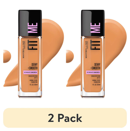 (2 Pack)  Fit Me Dewy and Smooth Liquid Foundation Makeup, SPF 18, Toffee, 1 Fl Oz