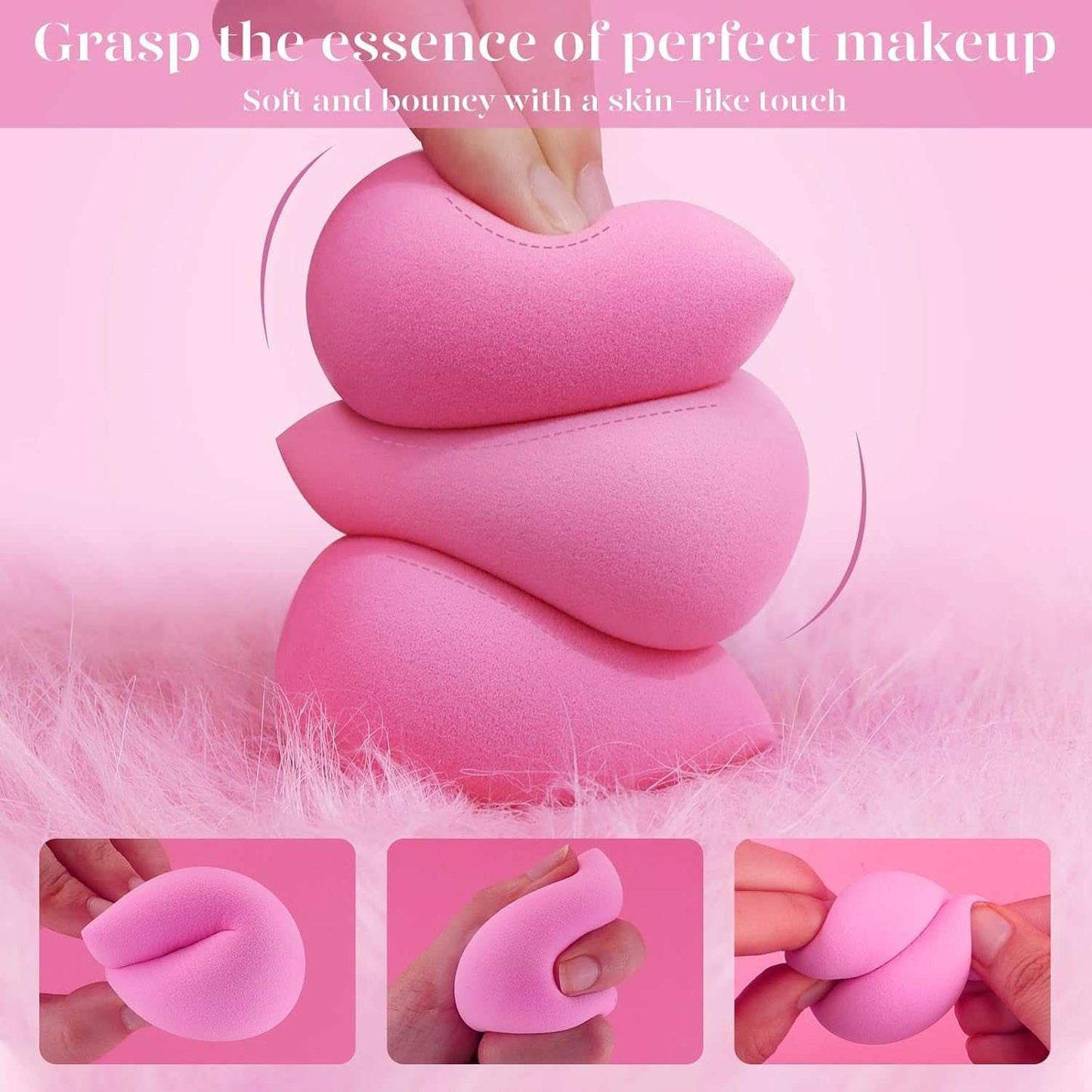 Super Soft Makeup Sponge Set of 6, Makeup Sponges for Foundation, Liquid, Cream and Powder, Pink Beauty Sponge for Blending, 0 Latex Blender