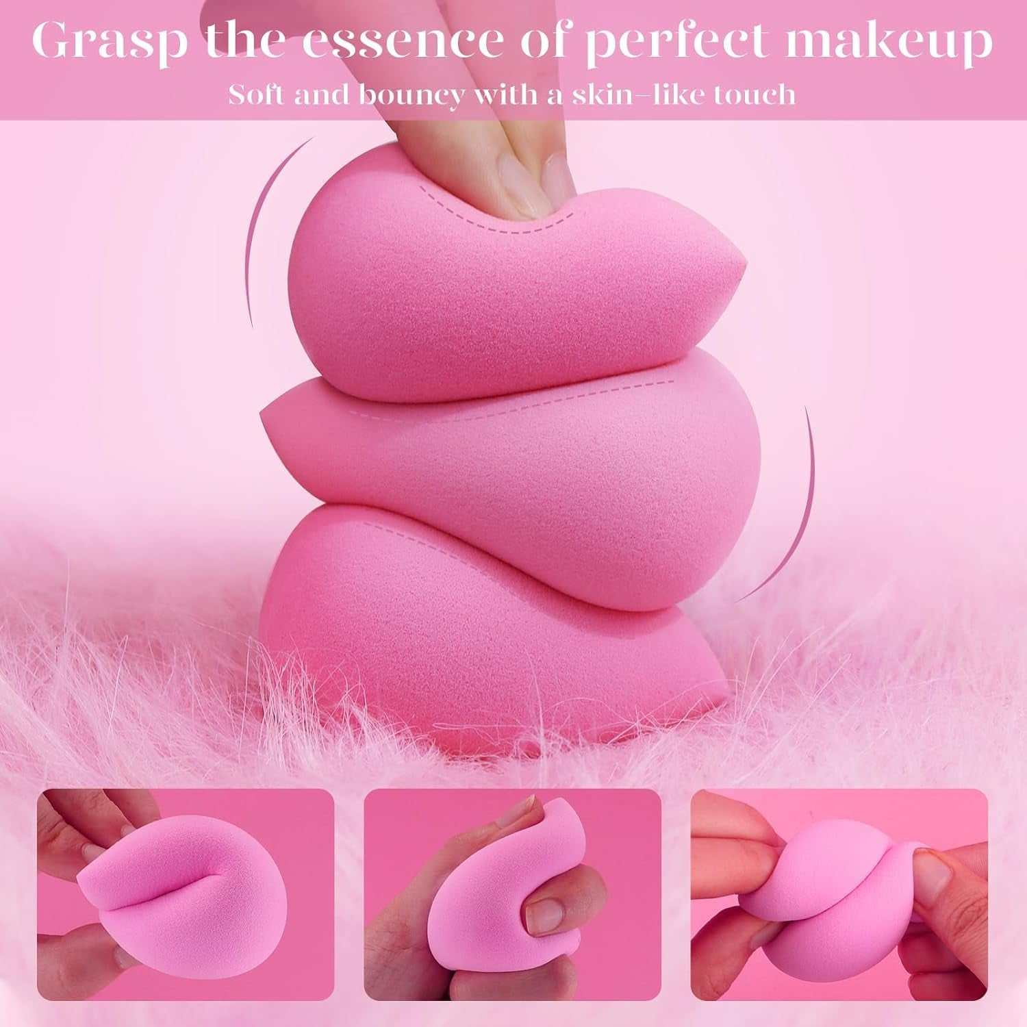 Super Soft Makeup Sponge Set of 6, Makeup Sponges for Foundation, Liquid, Cream and Powder, Pink Beauty Sponge for Blending, 0 Latex Blender