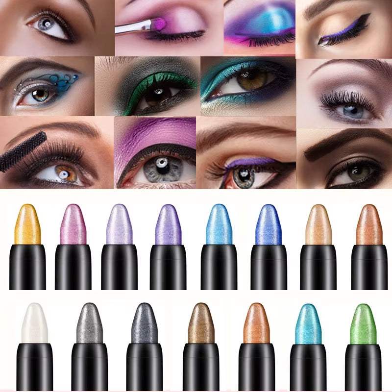 15-Color Waterproof Glitter Eyeshadow & Eyeliner Stick Set