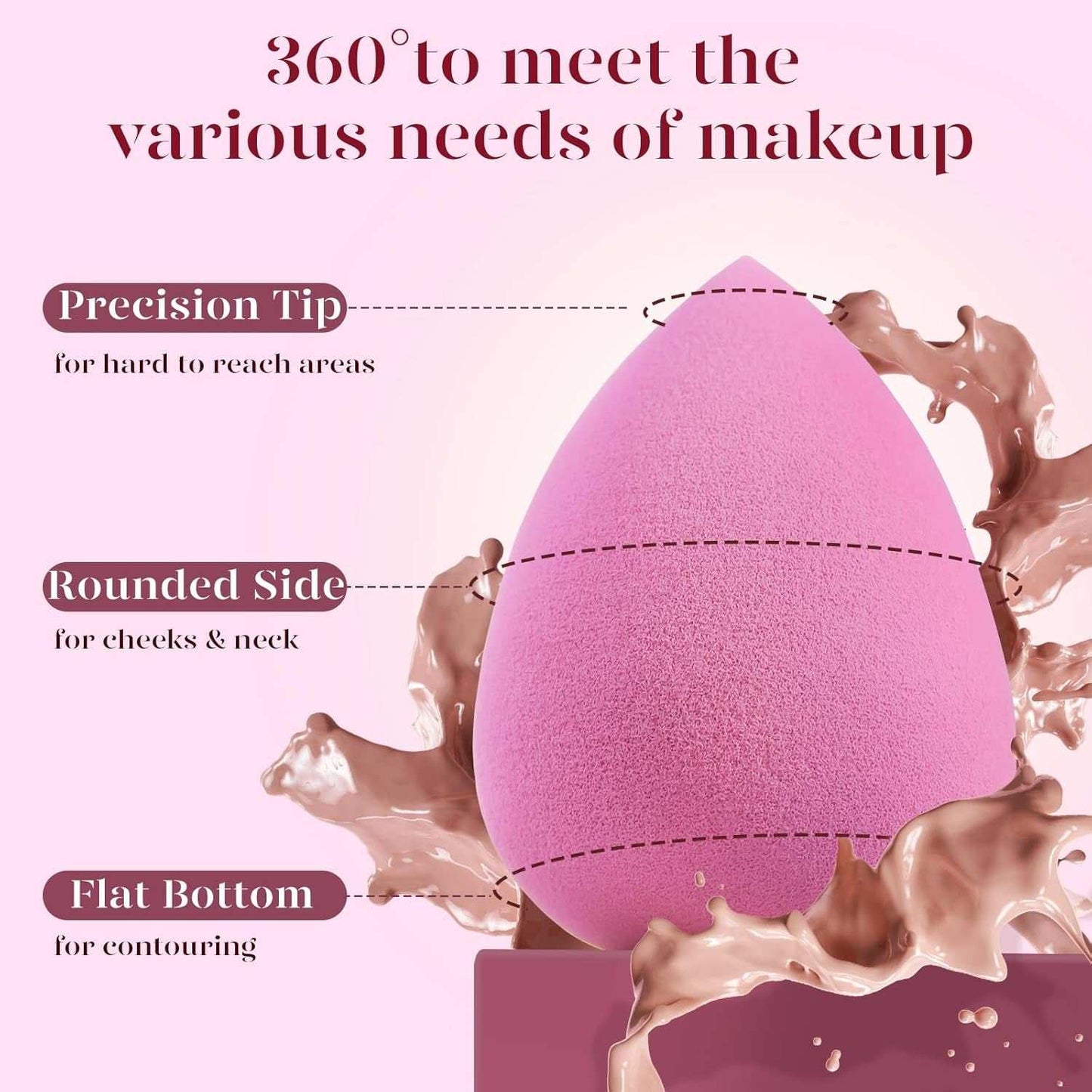 Super Soft Makeup Sponge Set of 6, Makeup Sponges for Foundation, Liquid, Cream and Powder, Pink Beauty Sponge for Blending, 0 Latex Blender