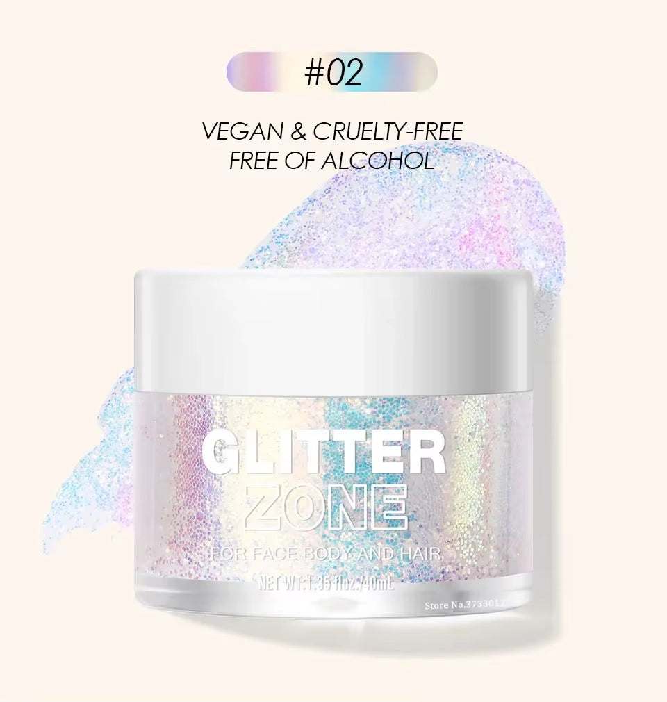 GlitterZone™ – Laser Glitter Gel for Face, Eyes, Hair, Nails & Body