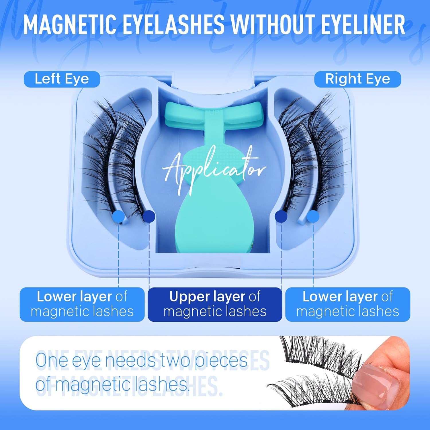 Magnetic Eyelashes with Applicator Magnetic Lashes Fluffy Magnetic Eyelashes without Eyeliner Natural Look Cat Eye Eyelashes Magnetic Lashes with Clamp Reusable No Glue False Eyelashes by