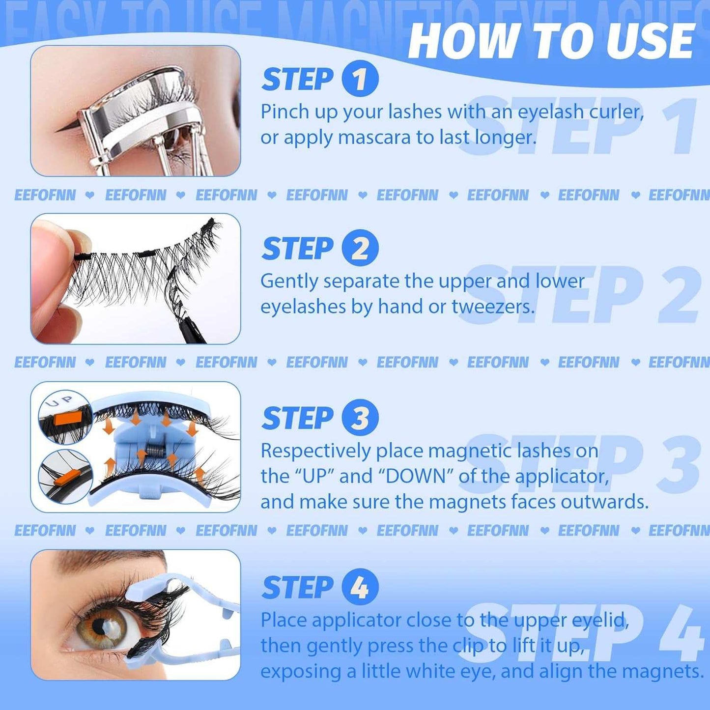 Magnetic Eyelashes with Applicator Magnetic Lashes Fluffy Magnetic Eyelashes without Eyeliner Natural Look Cat Eye Eyelashes Magnetic Lashes with Clamp Reusable No Glue False Eyelashes by