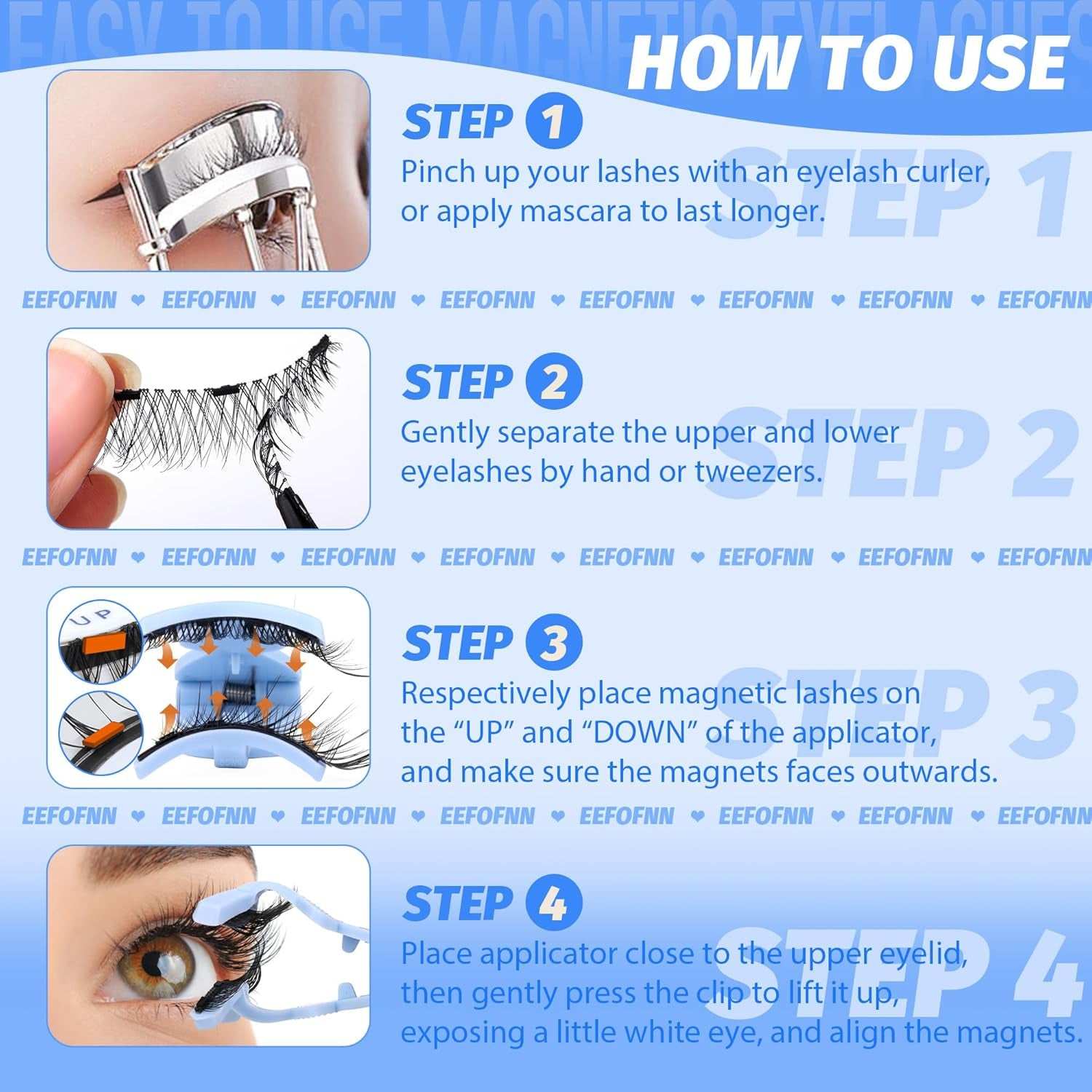 Magnetic Eyelashes with Applicator Magnetic Lashes Fluffy Magnetic Eyelashes without Eyeliner Natural Look Cat Eye Eyelashes Magnetic Lashes with Clamp Reusable No Glue False Eyelashes by