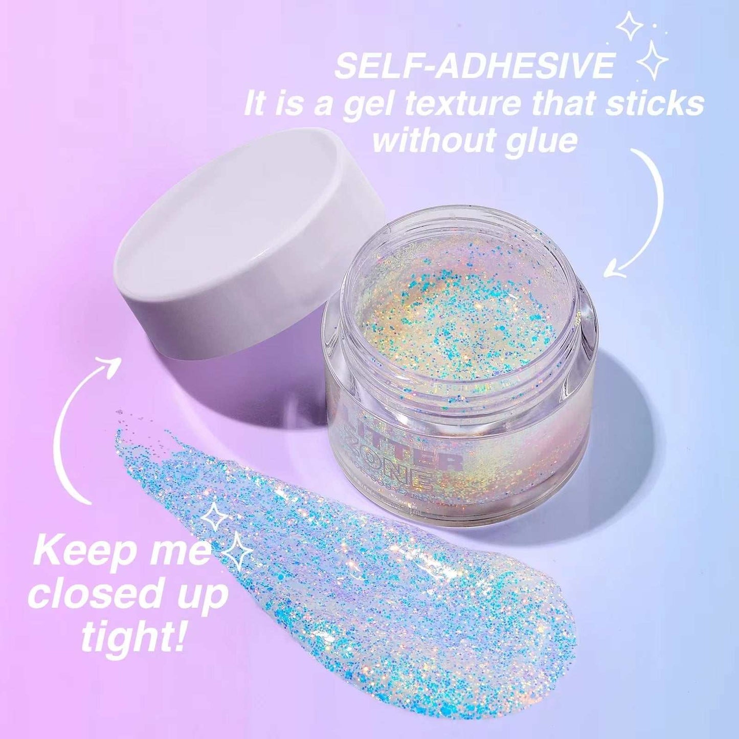 GlitterZone™ – Laser Glitter Gel for Face, Eyes, Hair, Nails & Body