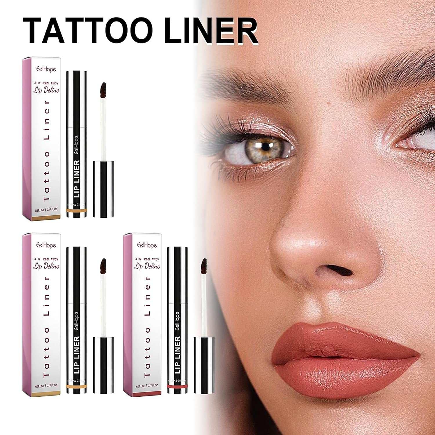 3 Colors Peel off Lip Liner Tattoo, Peel off Lip Stain with Matte Finish, Long Wear Tattoo Lip Liner Lipstick, Long Lasting, Waterproof, Transfer-Proof, Highly Pigmented Color