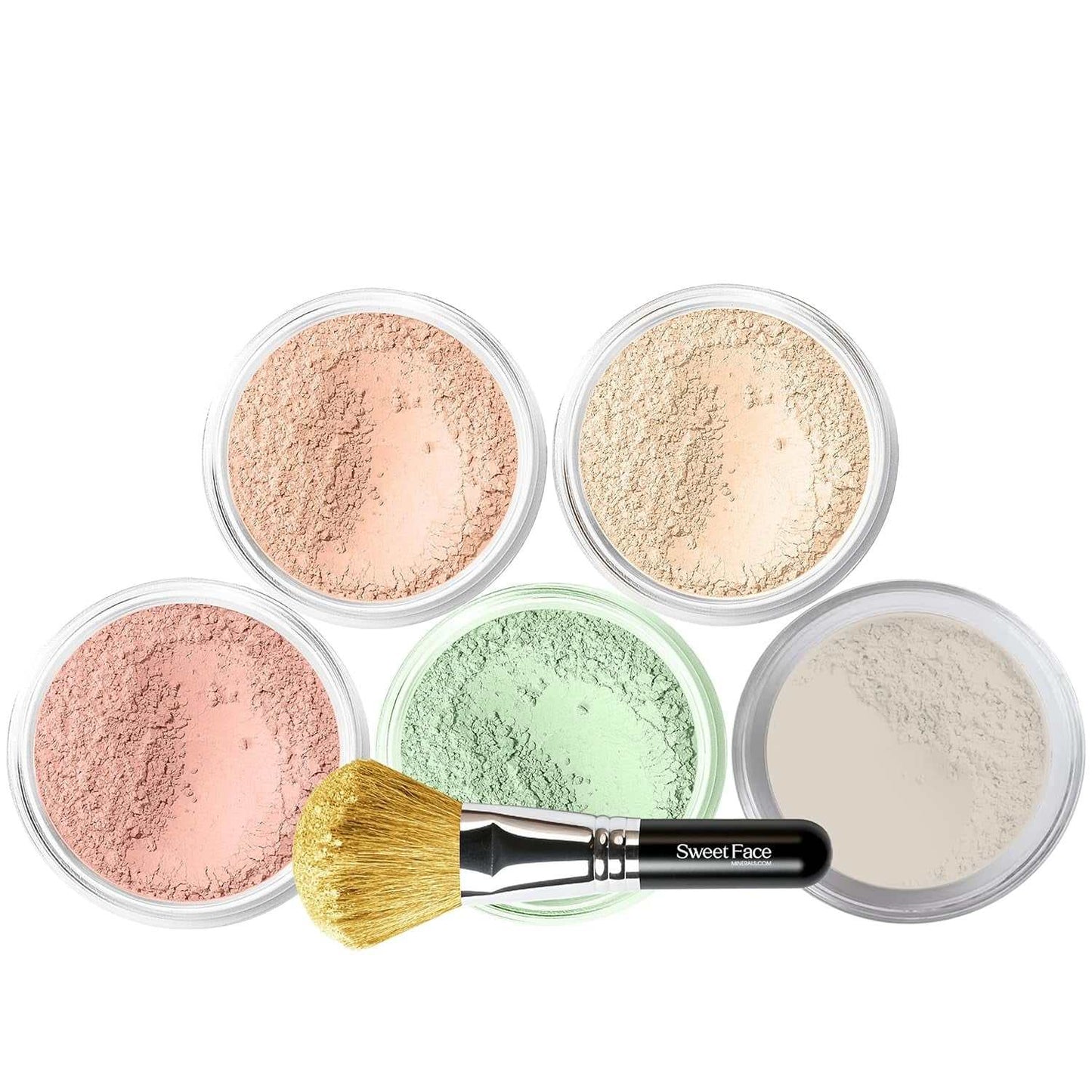 5Pc KIT W/Face BRUSH (PINK BISQUE) Mineral Makeup Kit Set Full Size Powder Bare Skin Matte Foundation