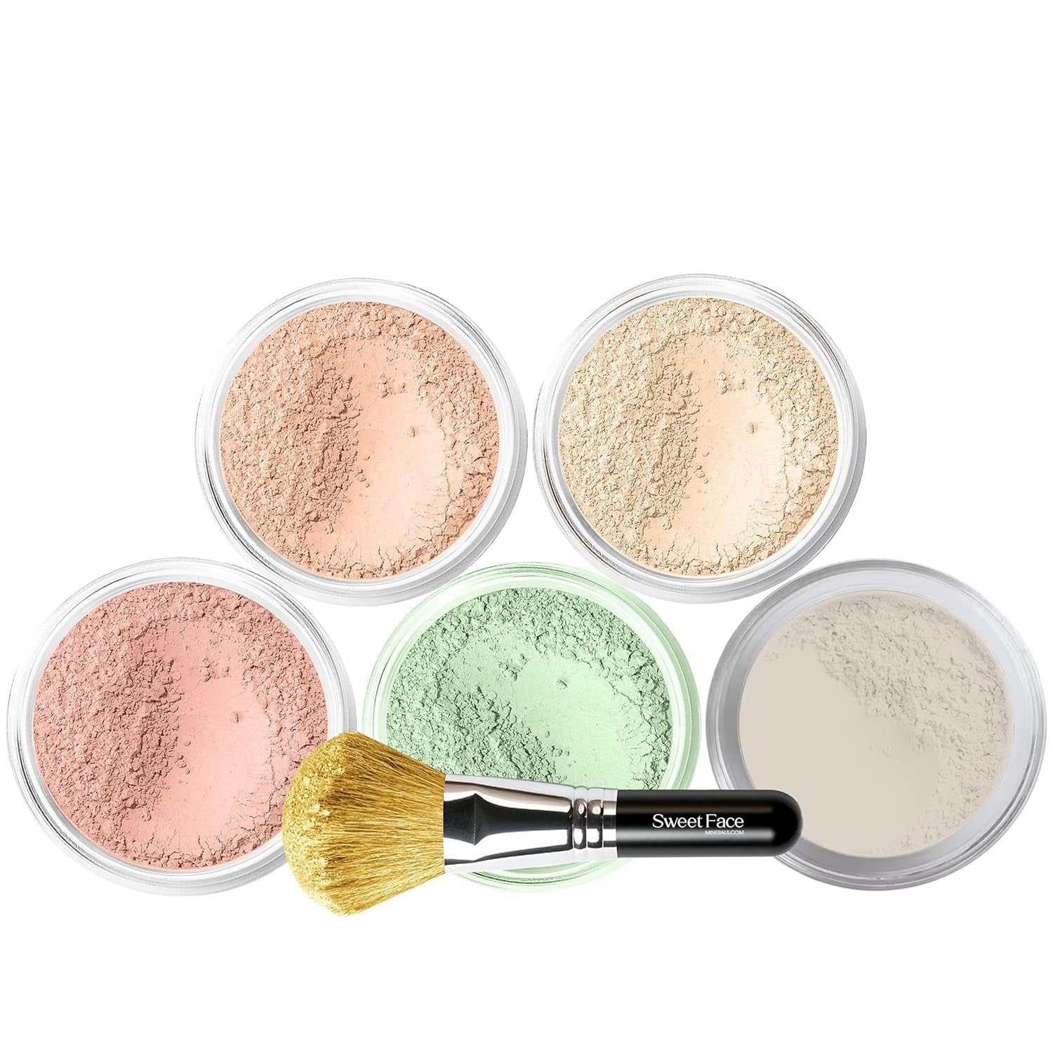 5Pc KIT W/Face BRUSH (PINK BISQUE) Mineral Makeup Kit Set Full Size Powder Bare Skin Matte Foundation