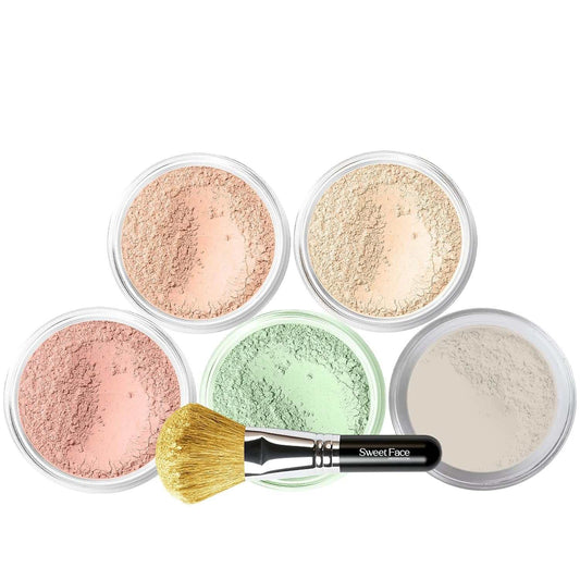 5Pc KIT W/Face BRUSH (PINK BISQUE) Mineral Makeup Kit Set Full Size Powder Bare Skin Matte Foundation