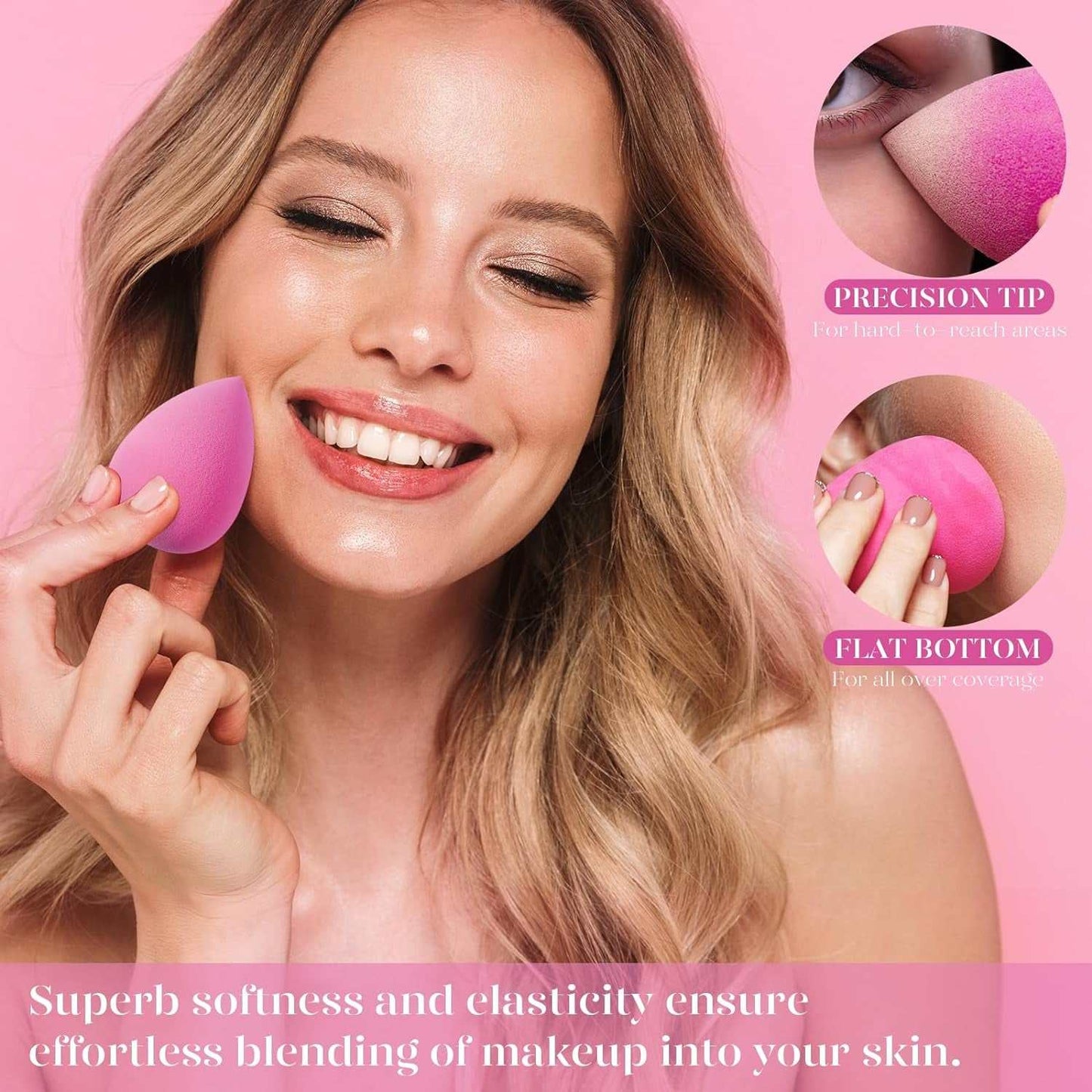 Super Soft Makeup Sponge Set of 6, Makeup Sponges for Foundation, Liquid, Cream and Powder, Pink Beauty Sponge for Blending, 0 Latex Blender