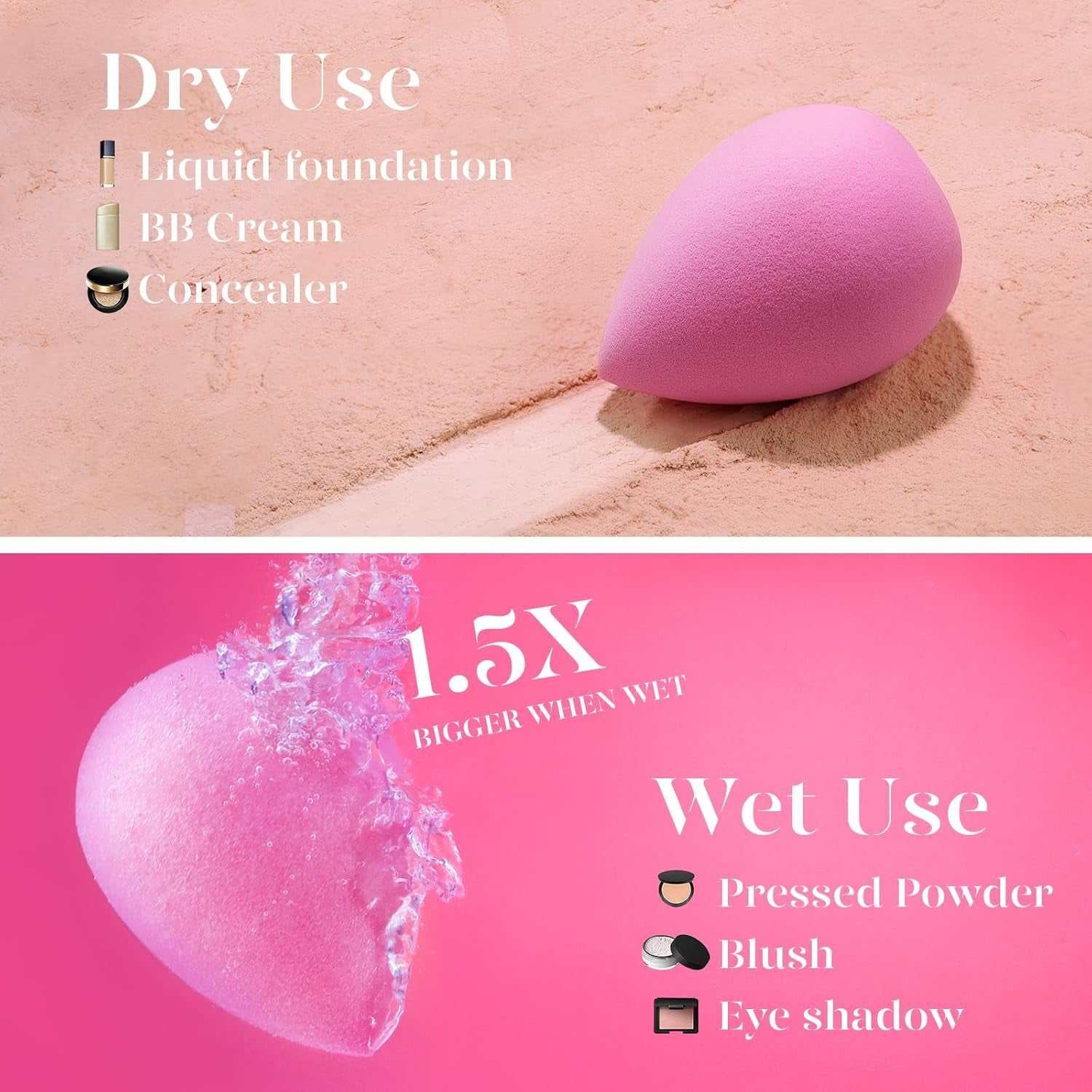 Super Soft Makeup Sponge Set of 6, Makeup Sponges for Foundation, Liquid, Cream and Powder, Pink Beauty Sponge for Blending, 0 Latex Blender