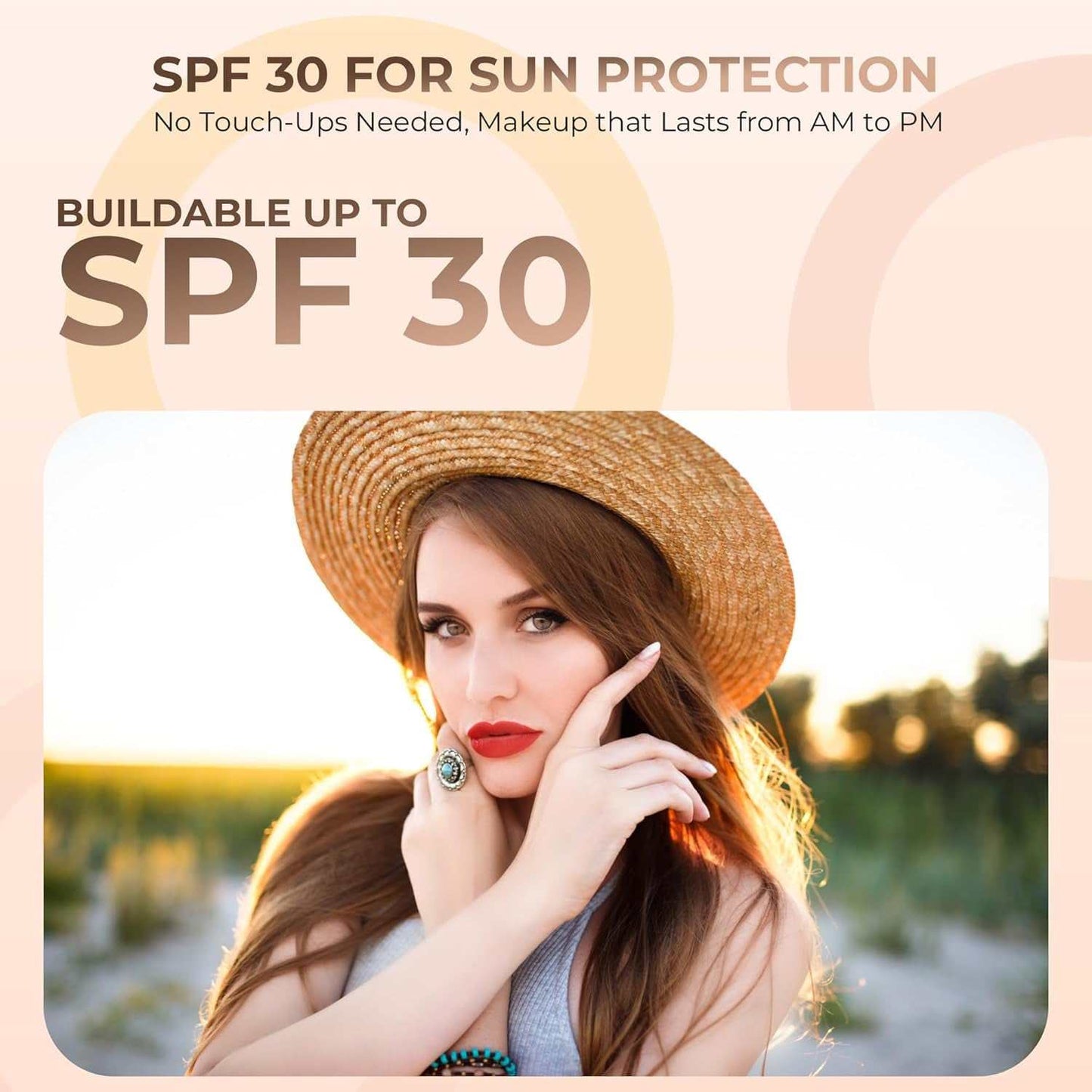 5Pc KIT W/Face BRUSH (PINK BISQUE) Mineral Makeup Kit Set Full Size Powder Bare Skin Matte Foundation